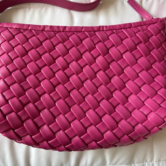 Walter Baker Hazel Shoulder Bright Pink Woven Satchel - Picture 7 of 9